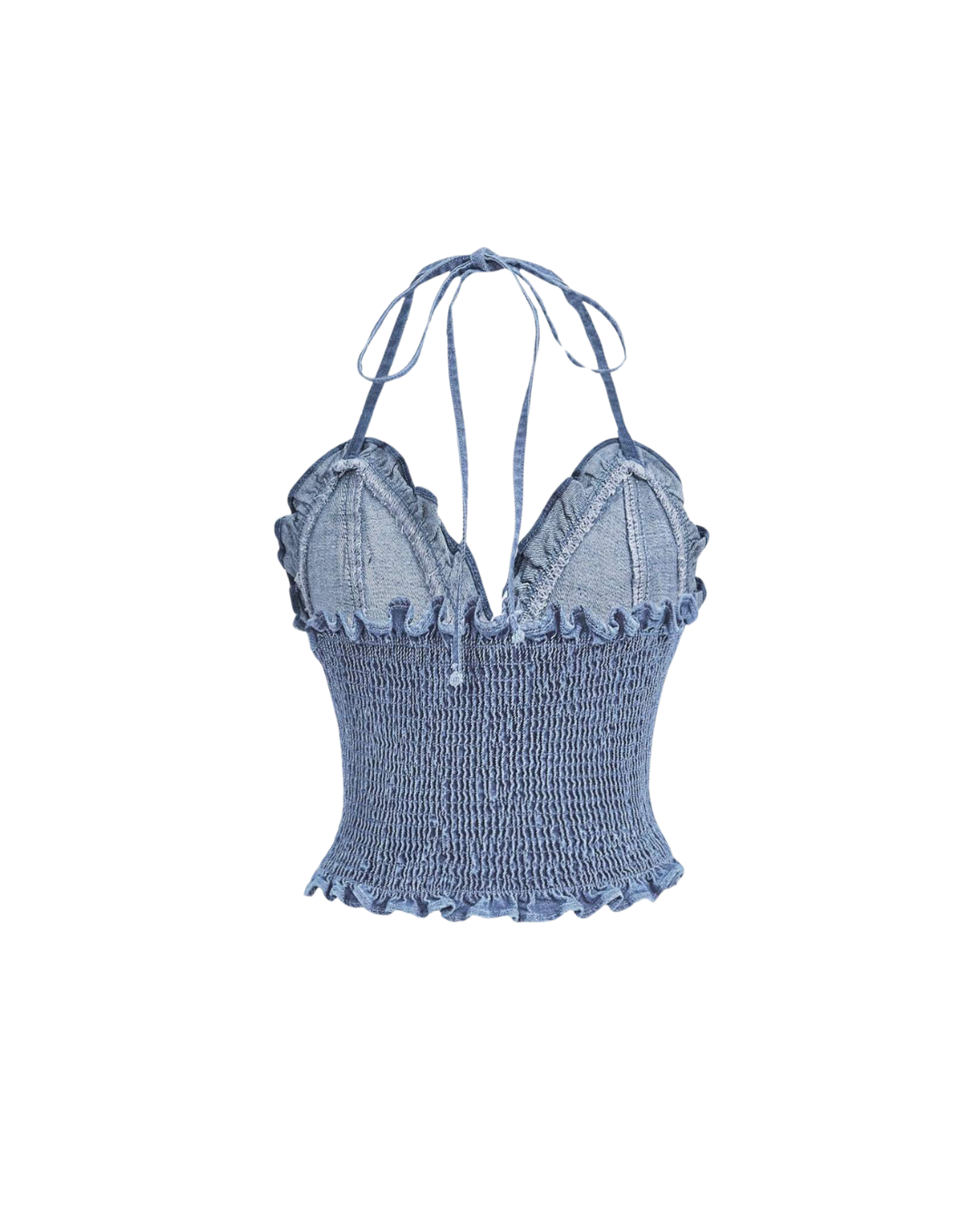 Ruffle Halter Denim Top