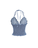 Ruffle Halter Denim Top