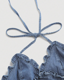 Ruffle Halter Denim Top