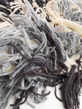 Close-up of textured yarn in various colors on a white background