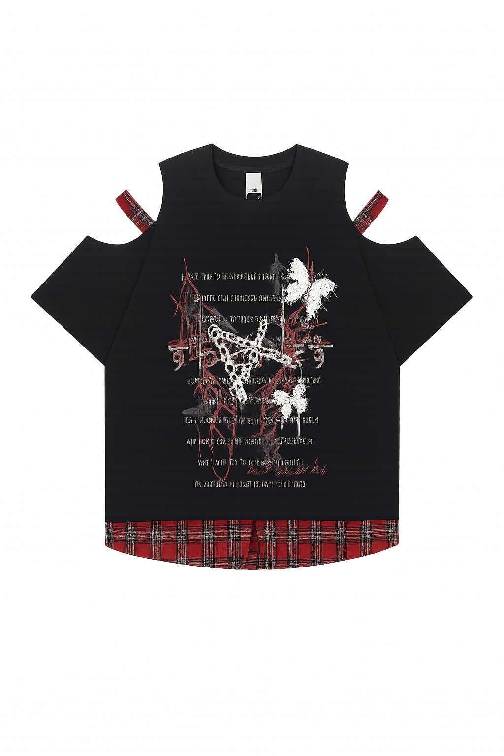 Cut-Out Plaid Hem T-Shirt