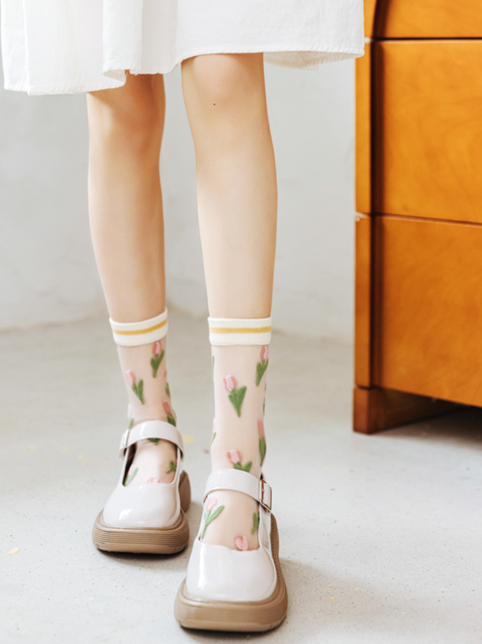Floral Print Crew Socks