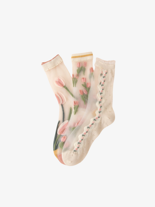 Floral Print Crew Socks