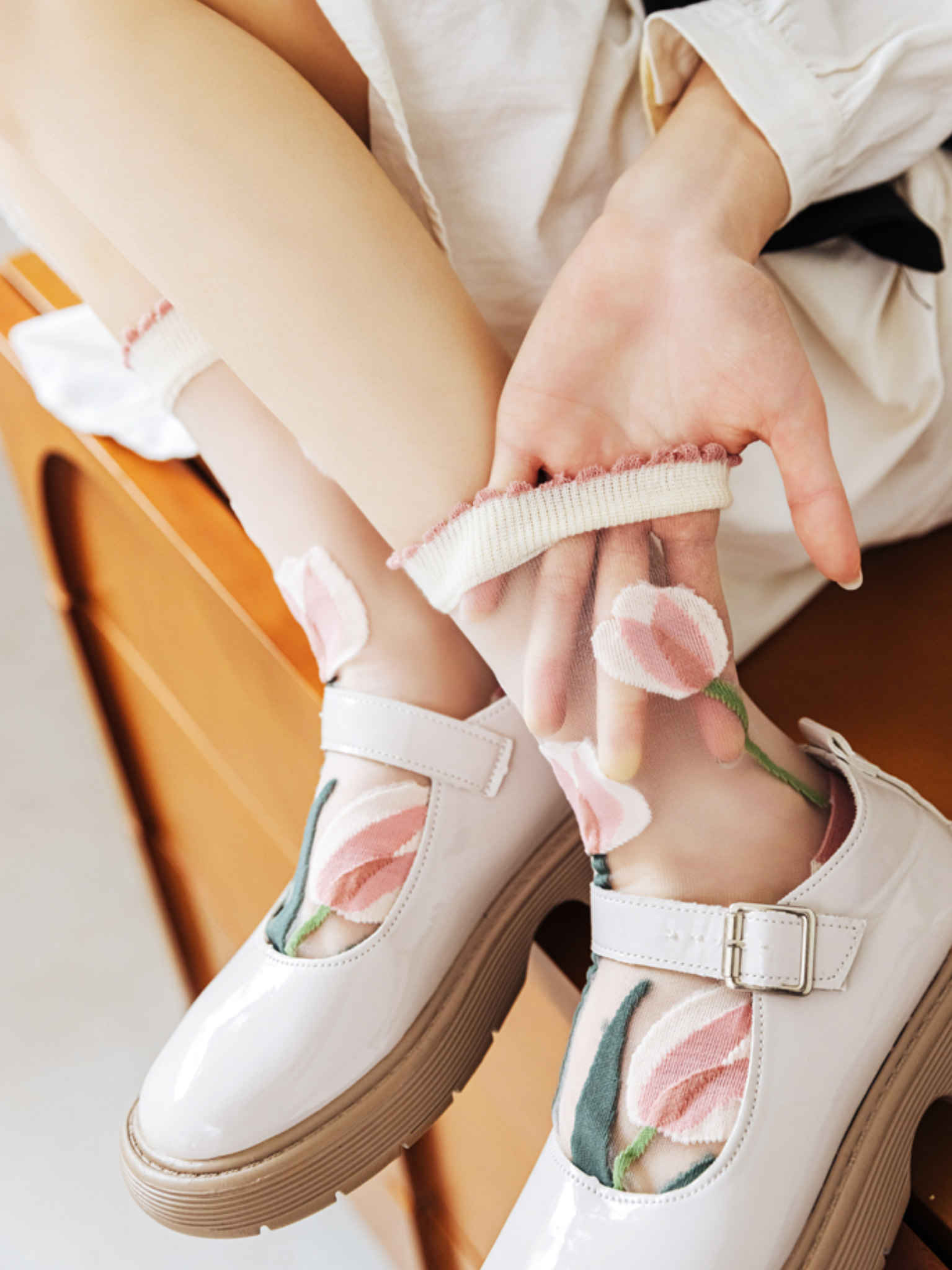 Floral Print Crew Socks