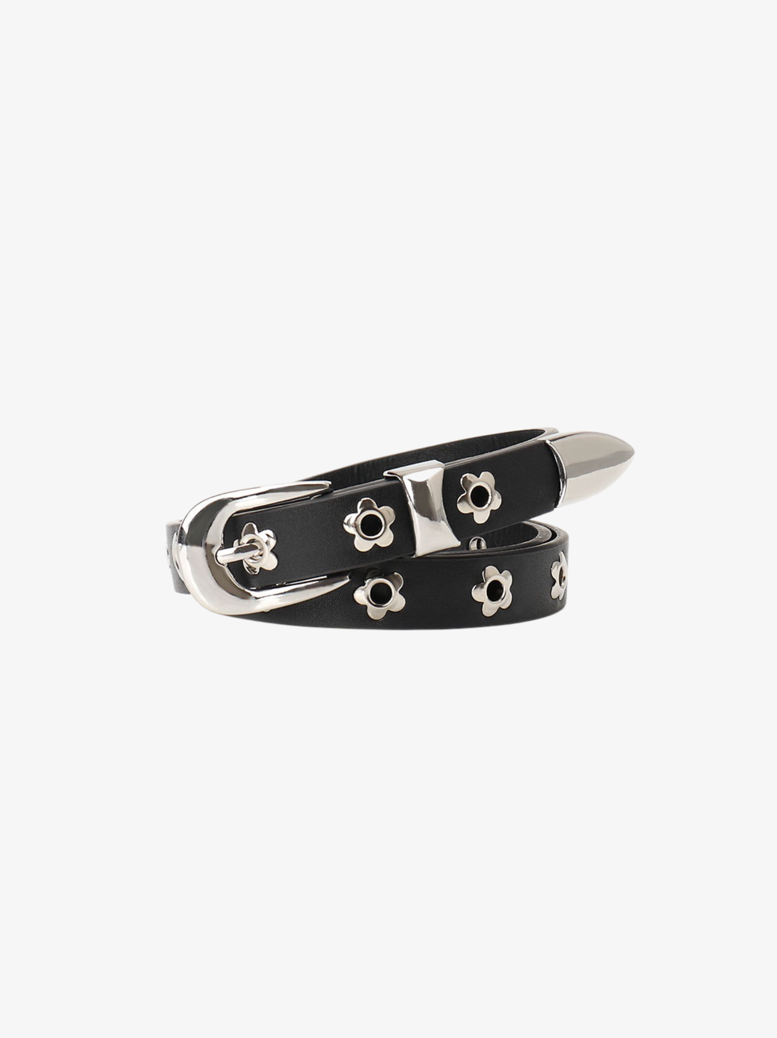 Floral Buckle Leather Belt