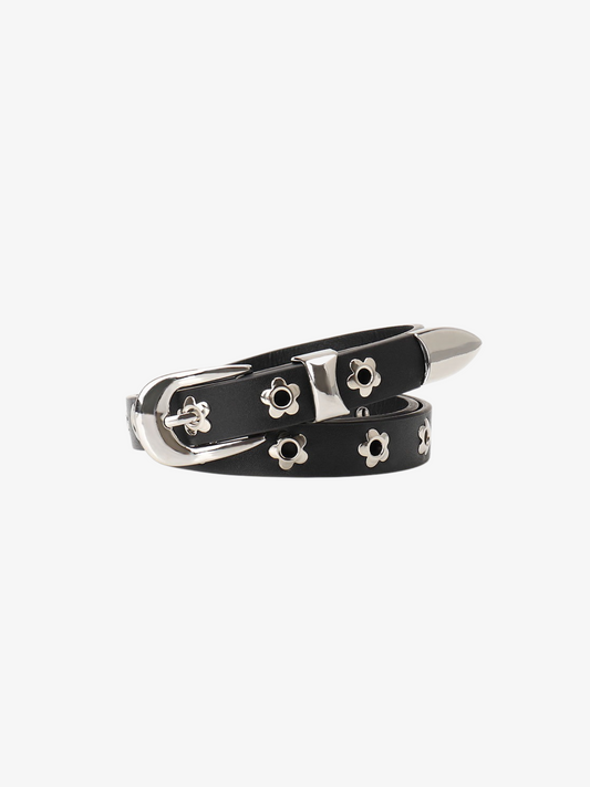 Floral Buckle Leather Belt
