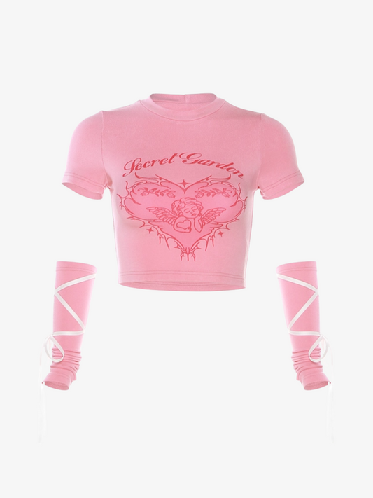 Lace-Up Sleeve Crop Tops