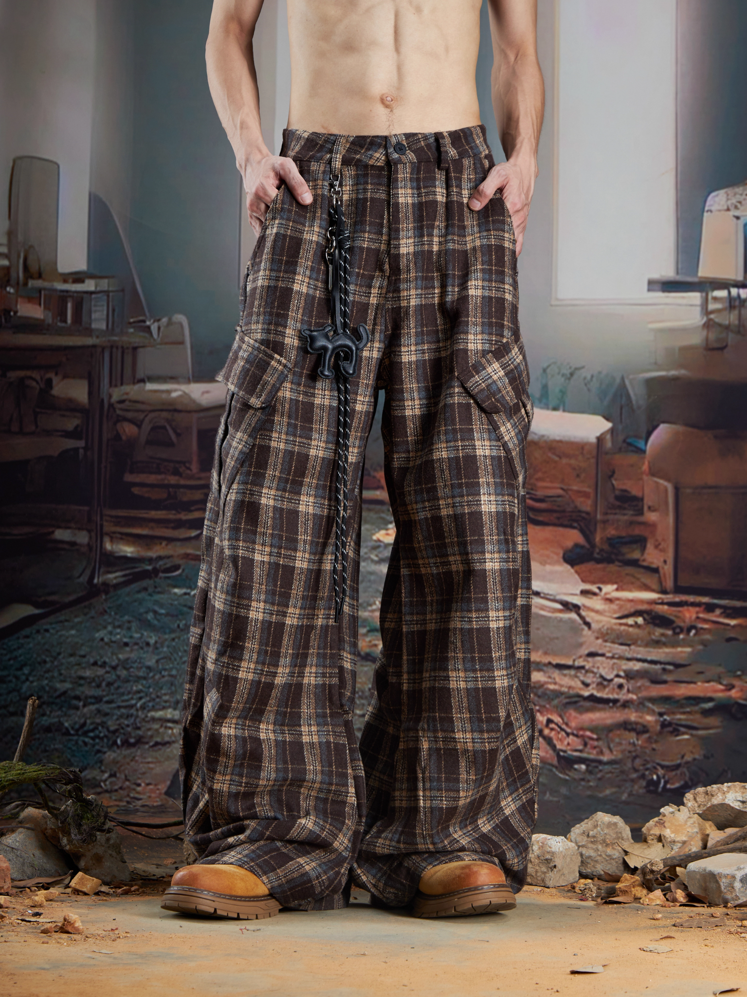 Pantalon cargo à carreaux