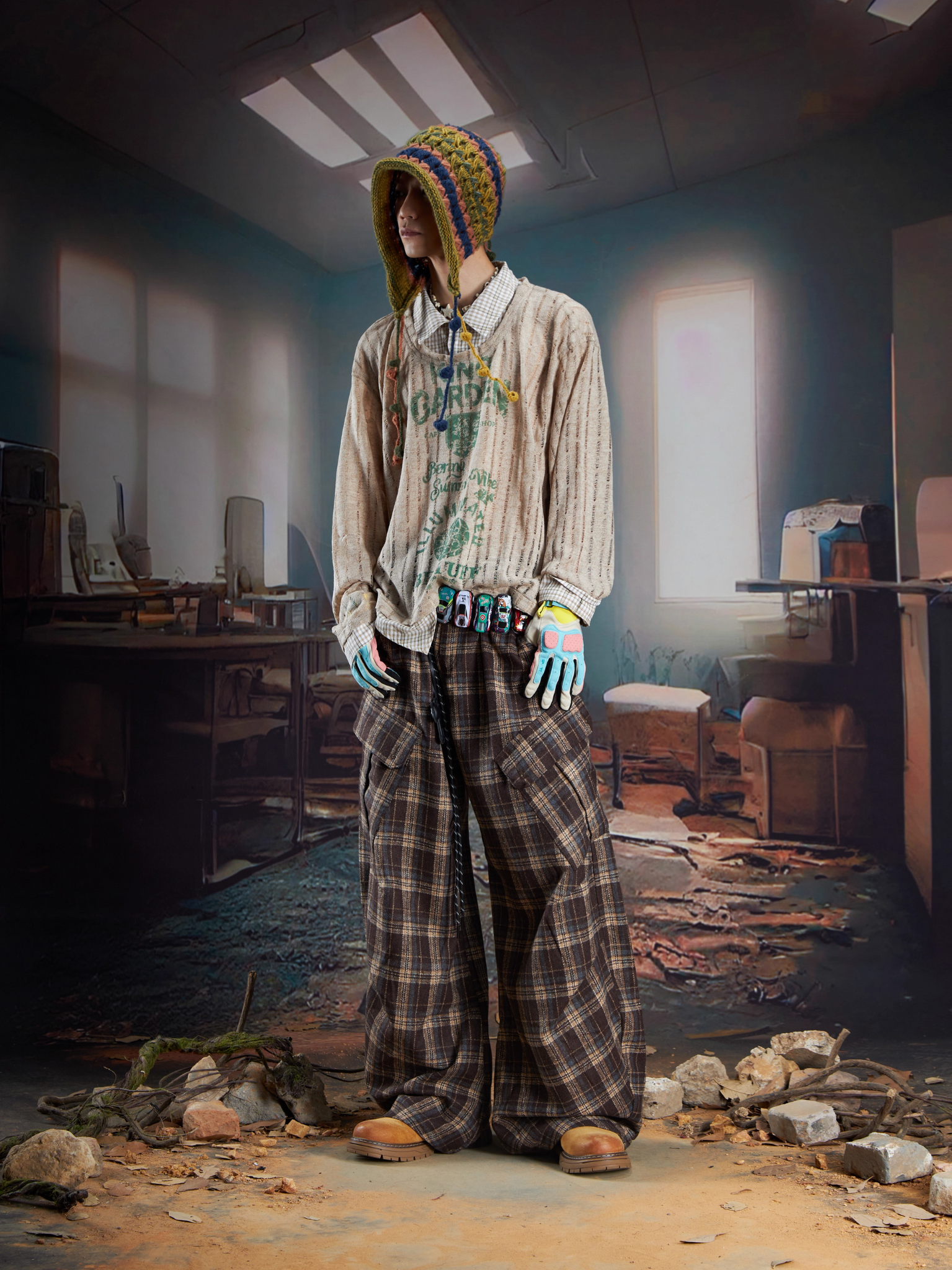 Pantalon cargo à carreaux