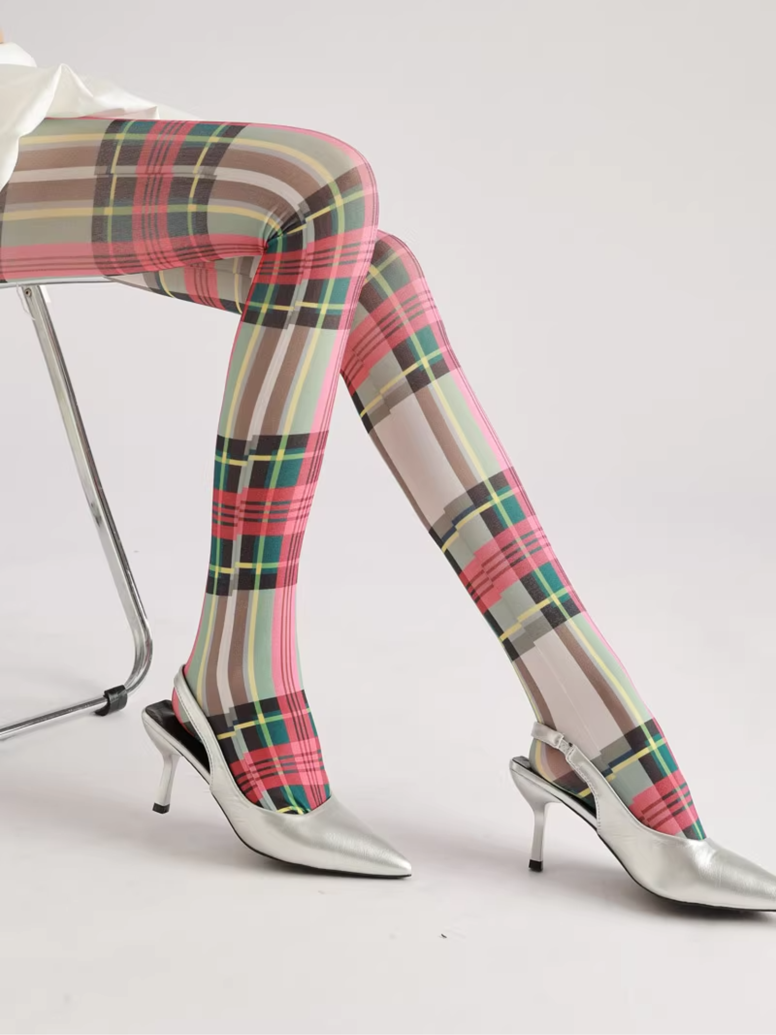 Collants à carreaux contrastés