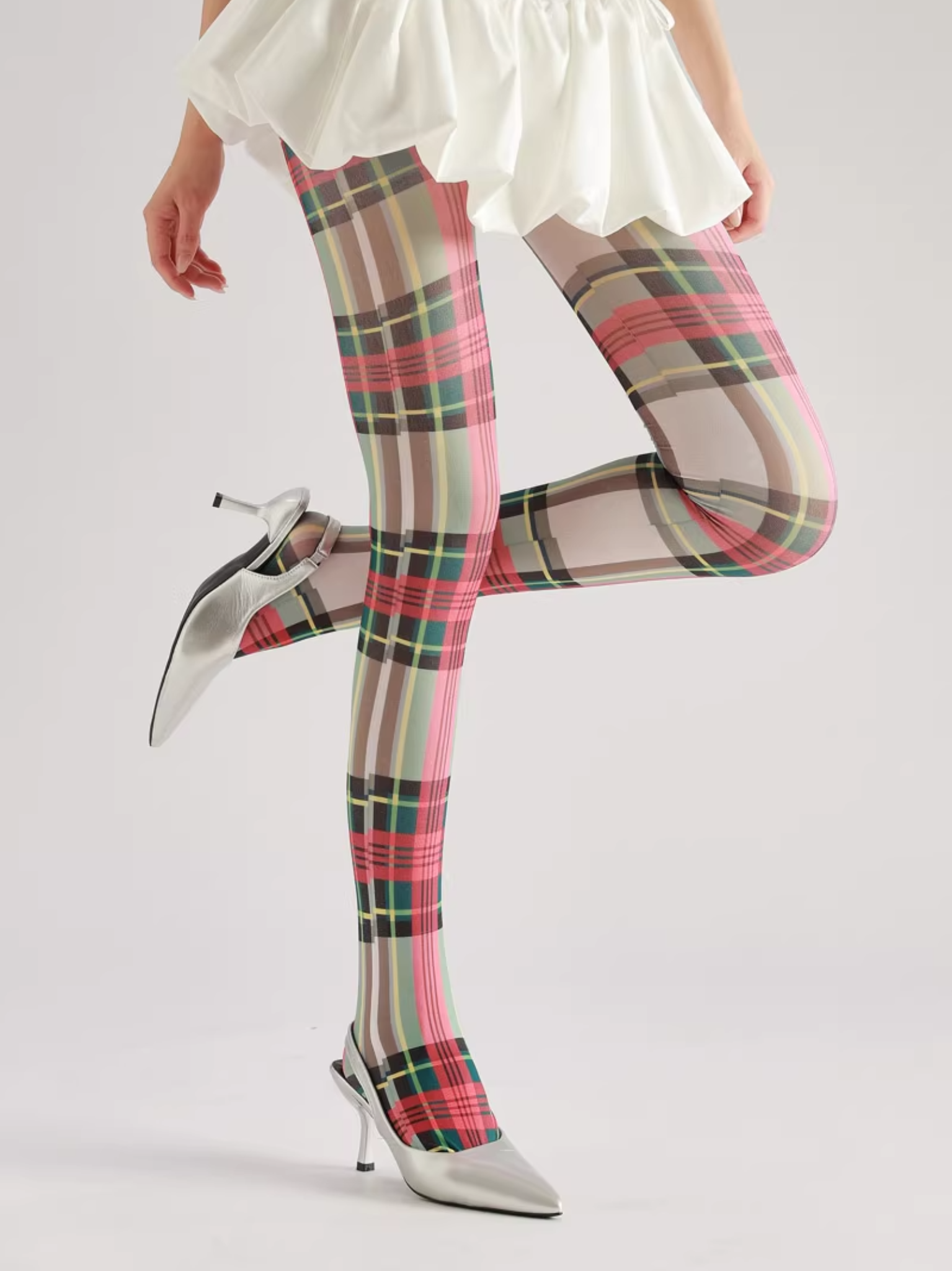 Collants à carreaux contrastés