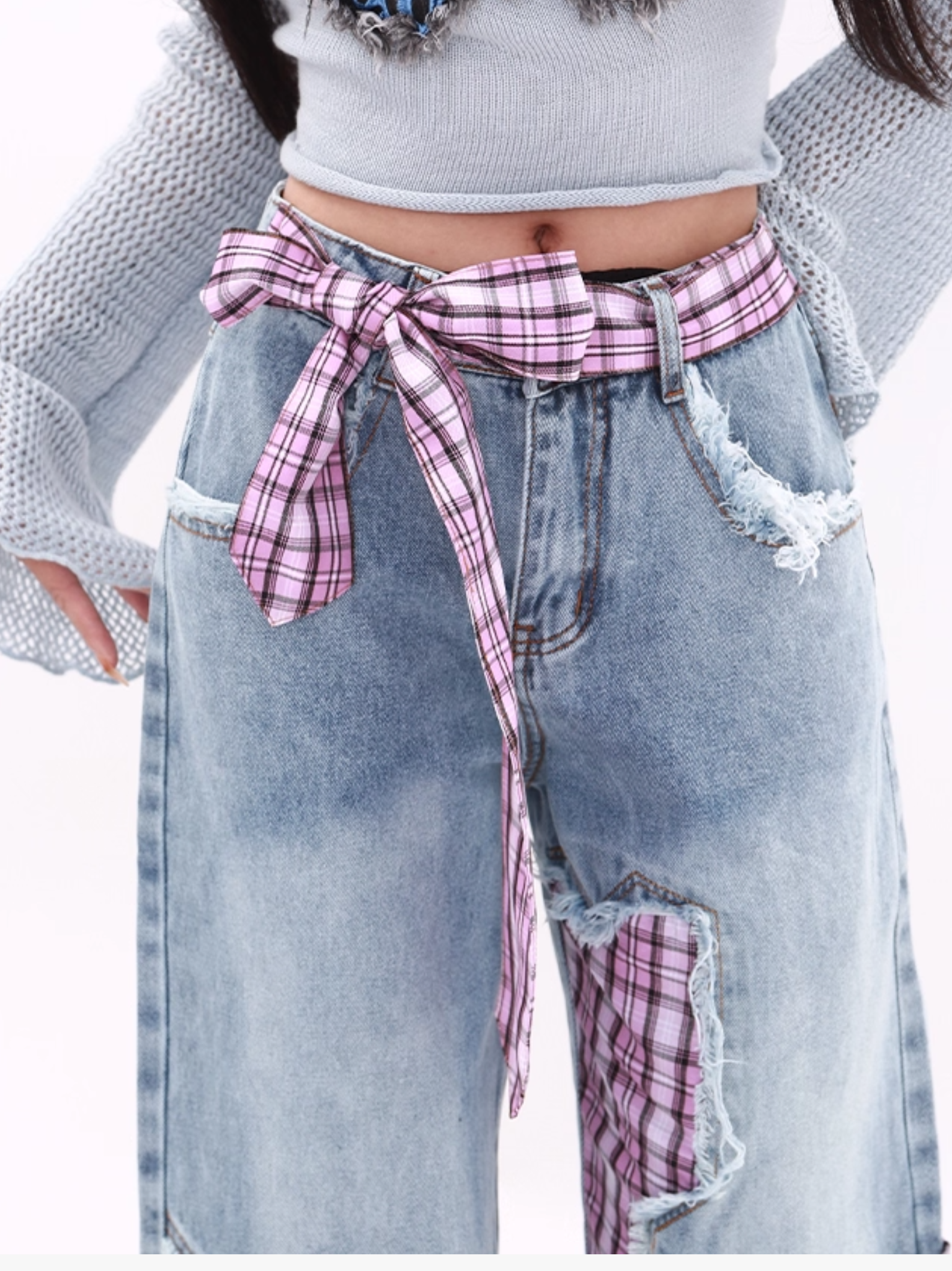 Plaid Patchwork Jeans