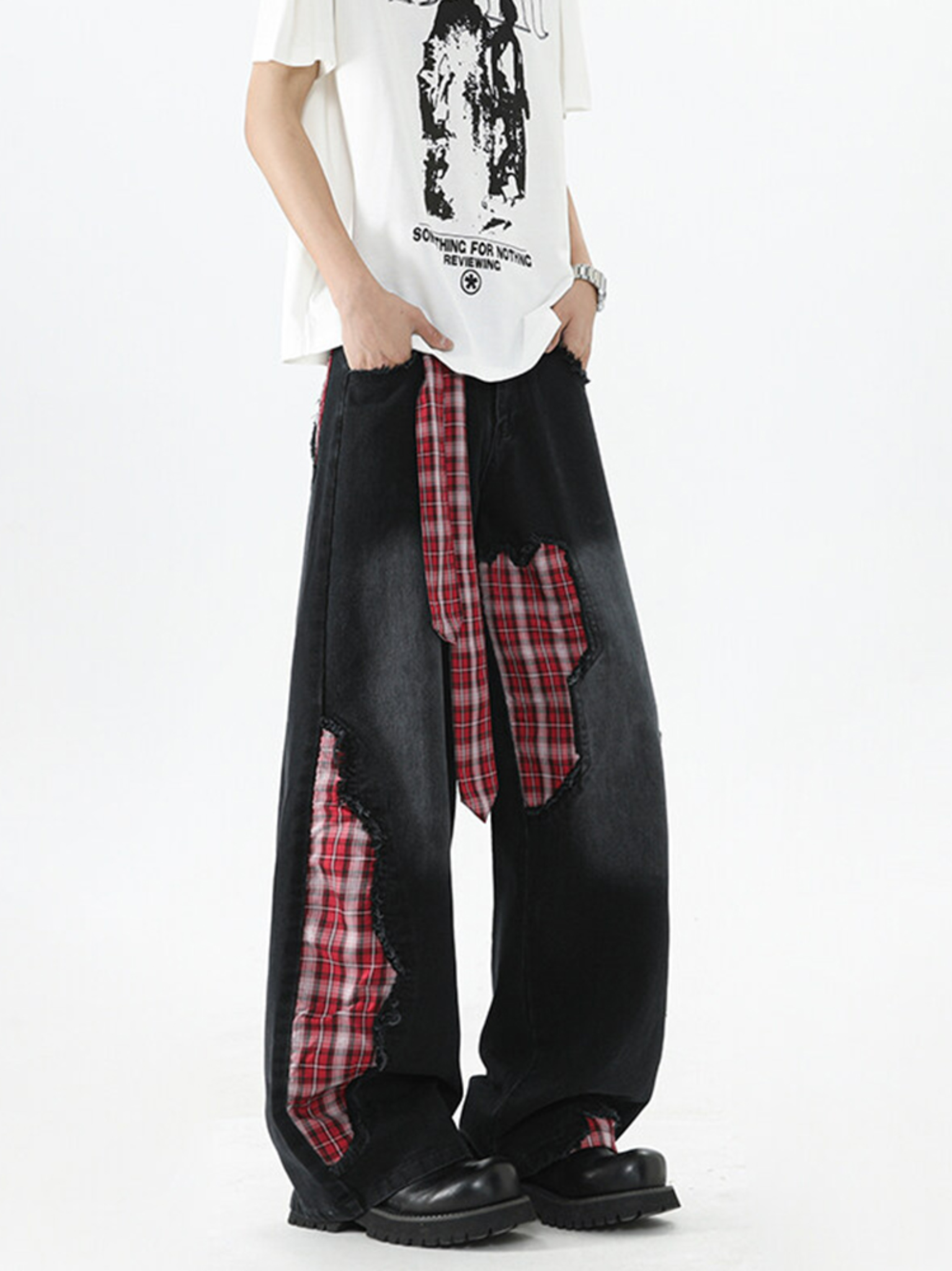 Plaid Patchwork Jeans