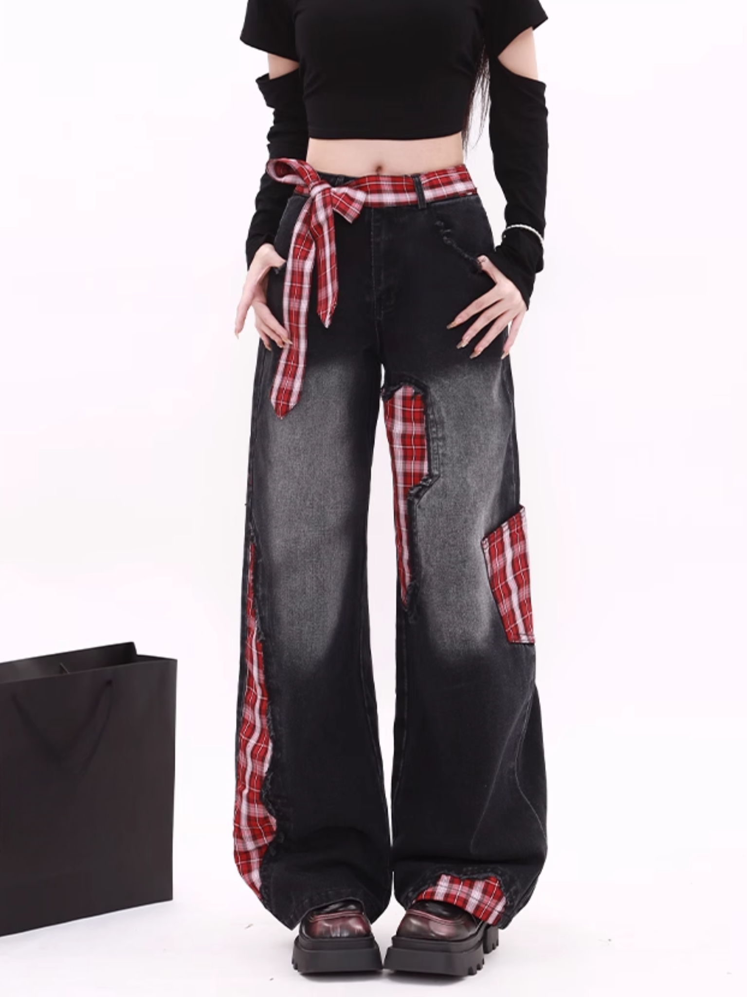 Plaid Patchwork Jeans