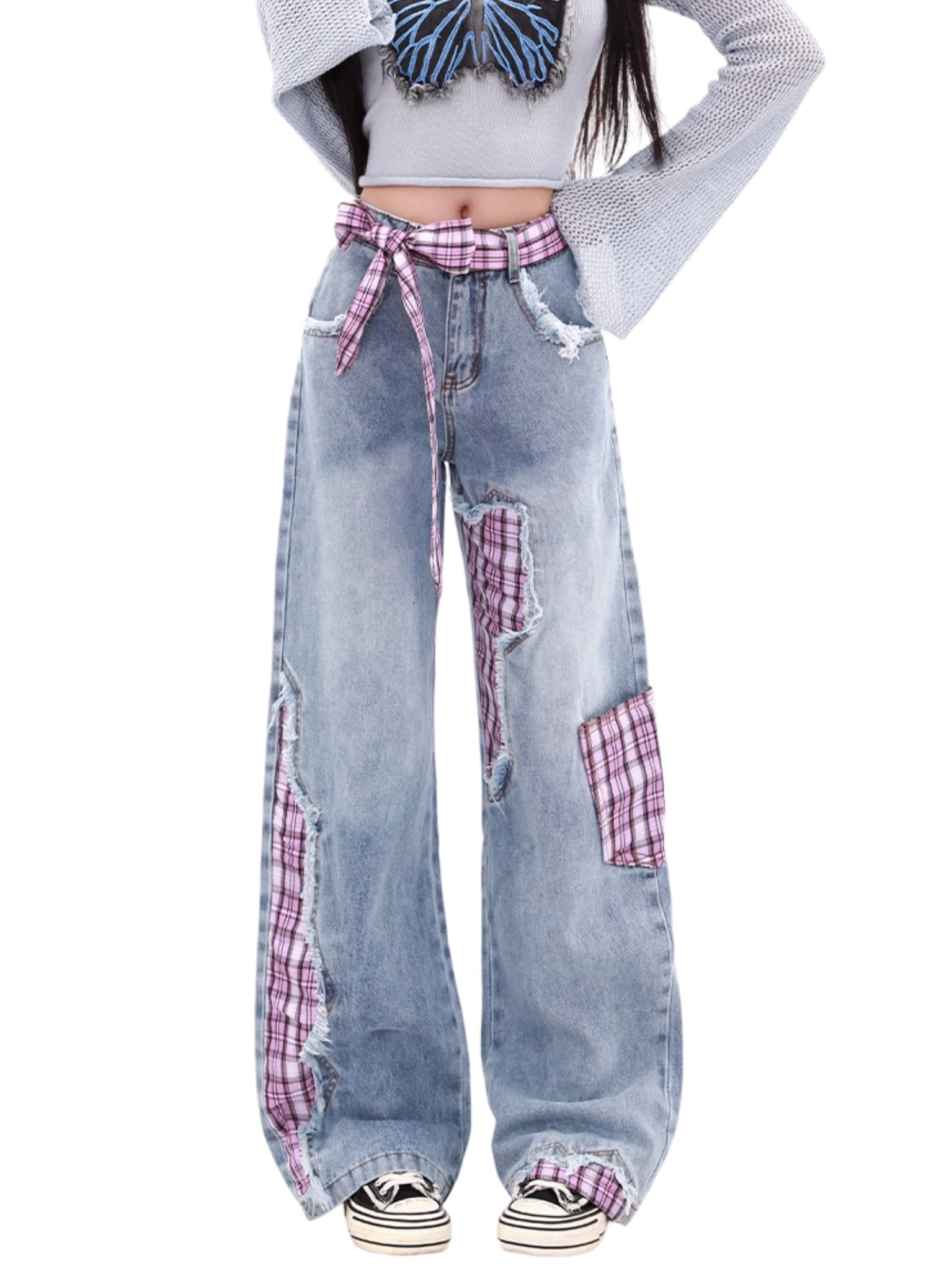 Plaid Patchwork Jeans