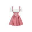 Red and white checkered dress with puffed sleeves on a white background