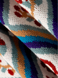 Close-up of a colorful knitted fabric with geometric patterns
