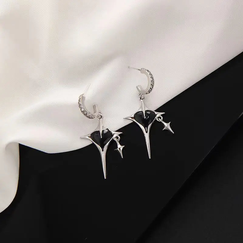 Boucles d'oreilles pendantes en forme de cœur noir