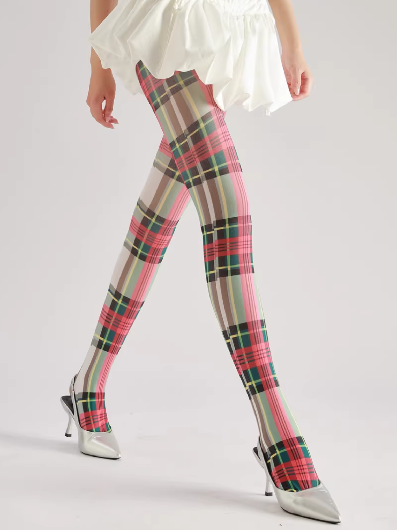 Collants à carreaux contrastés