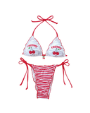 Cherry Print Striped Bikini Set