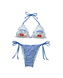 Cherry Print Striped Bikini Set