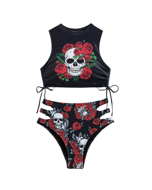Ensemble bikini à motif tête de mort florale