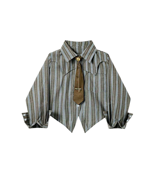 Chemise courte à rayures vintage avec cravate