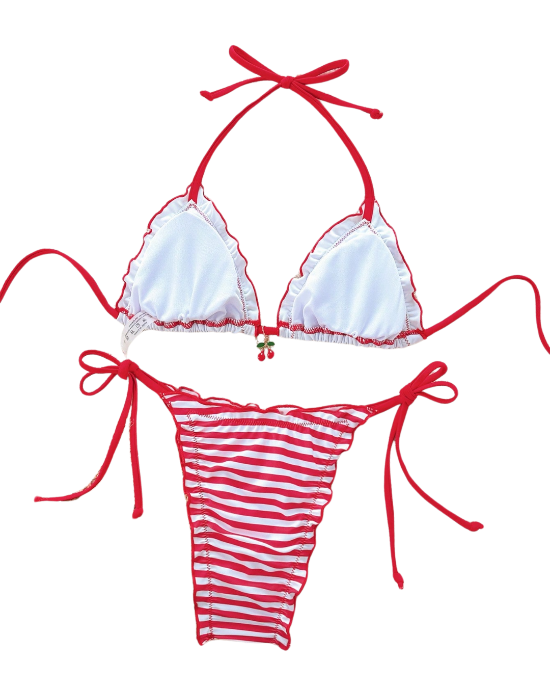 Cherry Print Striped Bikini Set
