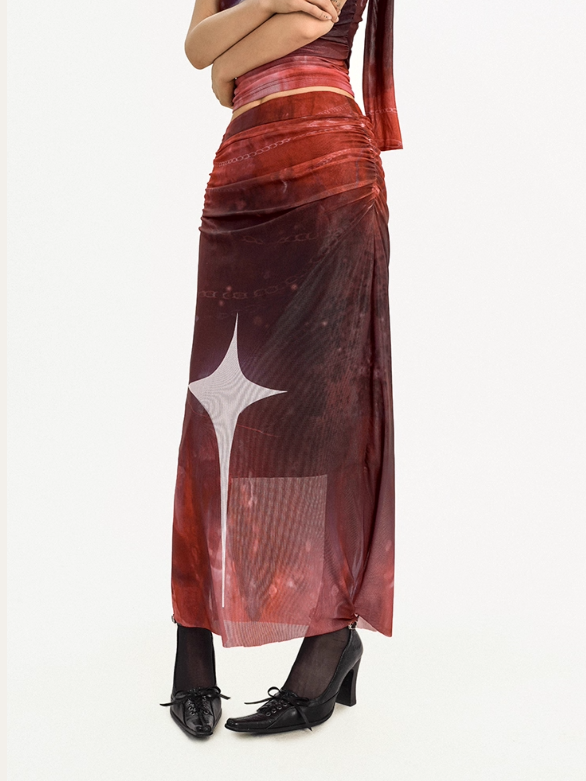 Star Ruched Maxi Skirt