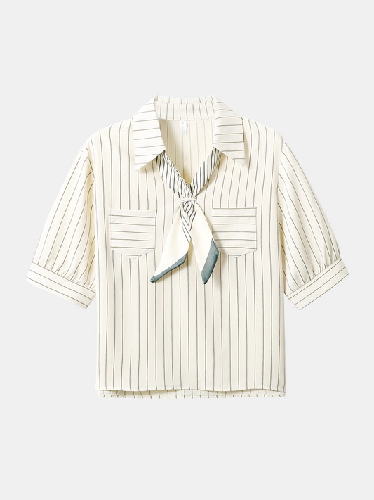 Scarf Striped Blouse