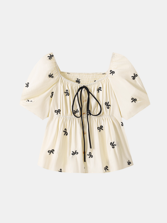 Bow Puff Sleeve Blouse