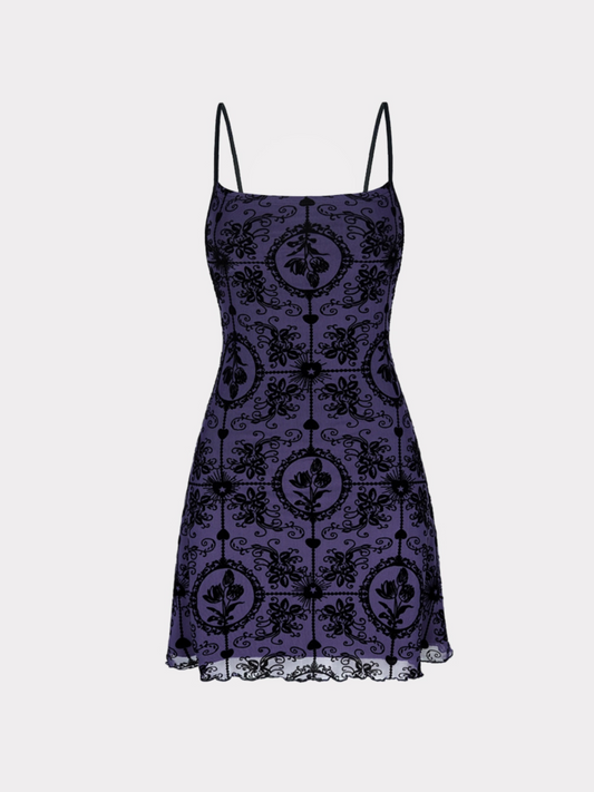 Purple Floral Mesh Dress