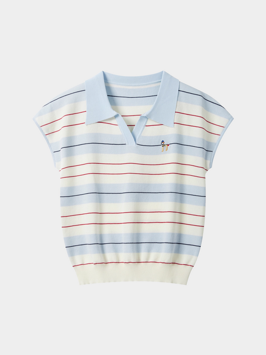 Striped Knit Polo Top