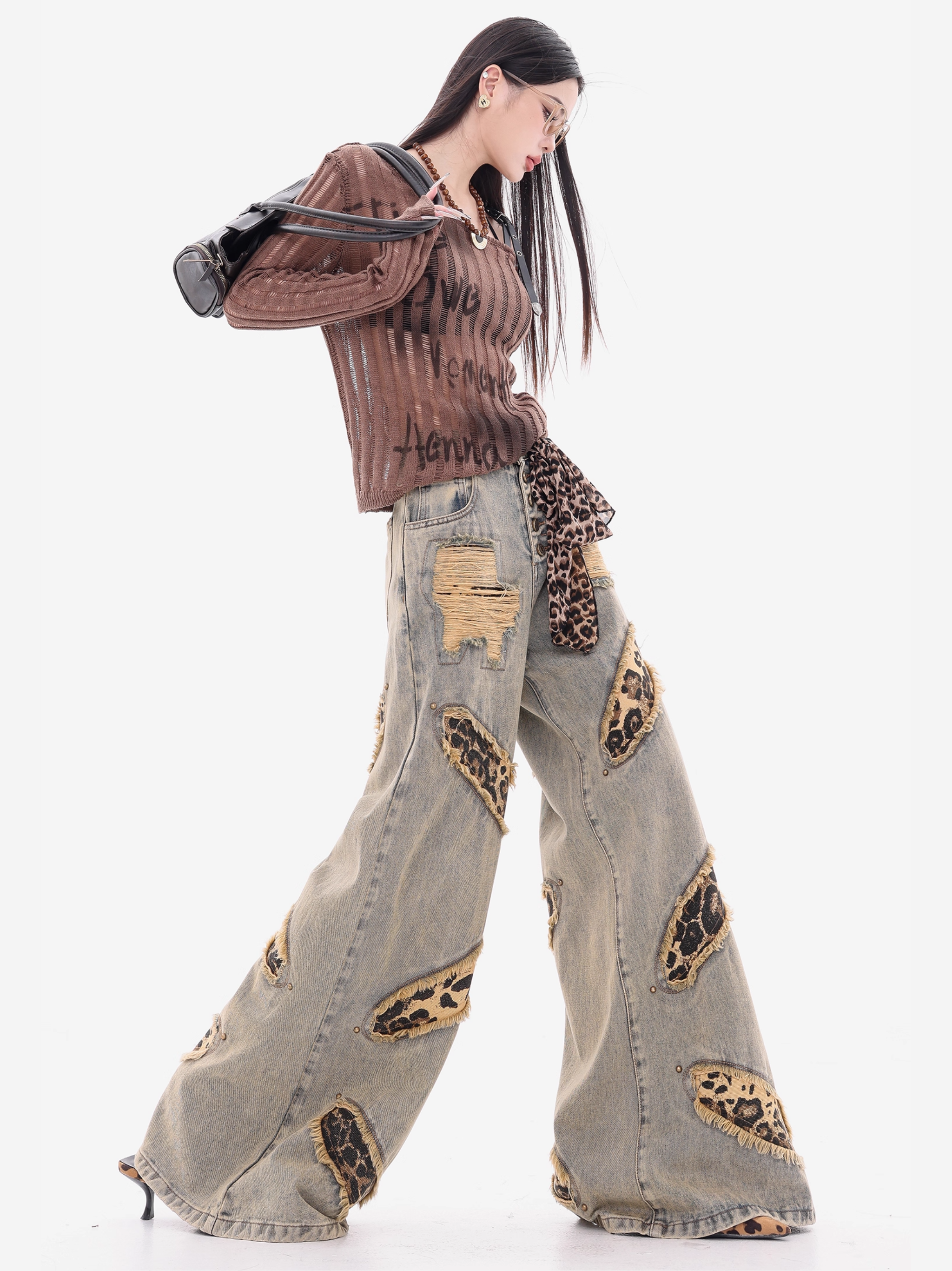 Wide-Leg Patchwork Jeans
