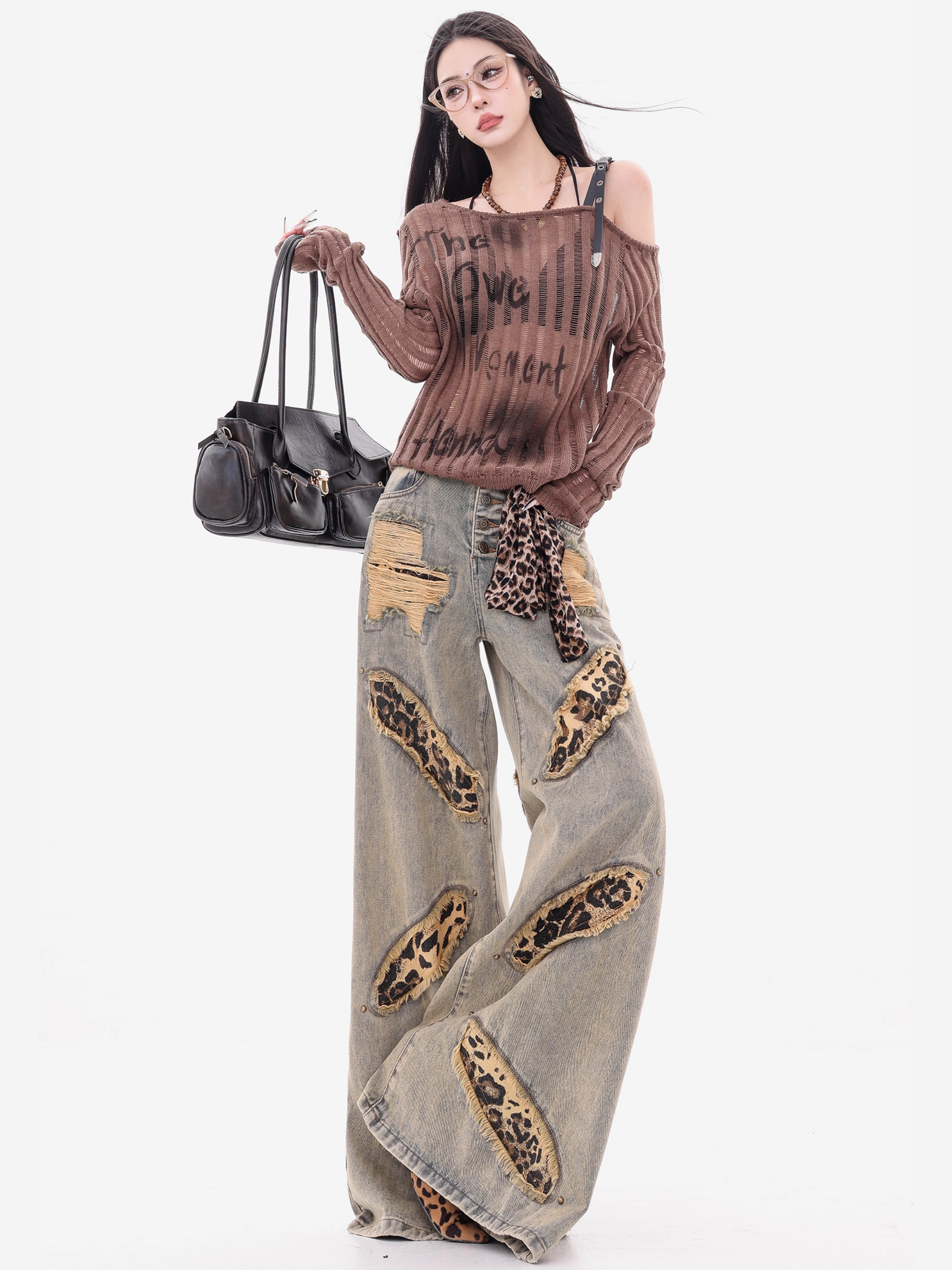 Wide-Leg Patchwork Jeans