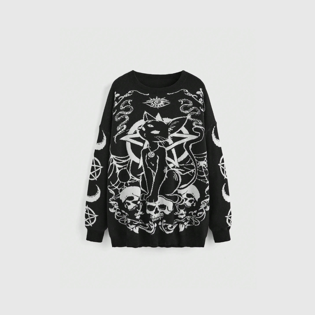 Skull Cat Oversized Sweater