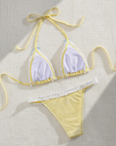 Bikini à bordure en dentelle pastel