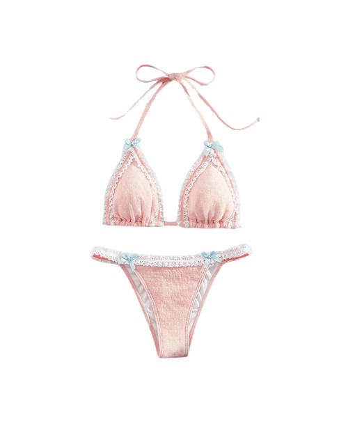 Bikini à bordure en dentelle pastel