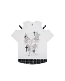 Cut-Out Plaid Hem T-Shirt