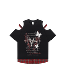 Cut-Out Plaid Hem T-Shirt