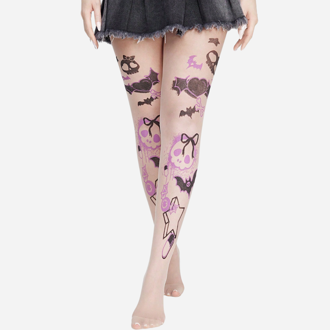 Collants transparents à imprimé tête de mort