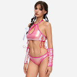 Metallic Pink Lace-Up Lingerie Set