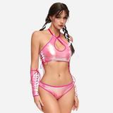 Metallic Pink Lace-Up Lingerie Set