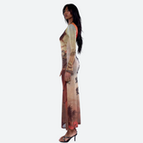 Long printed mesh dress