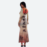 Long printed mesh dress