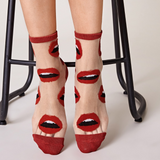 Lip Print Sheer Socks.