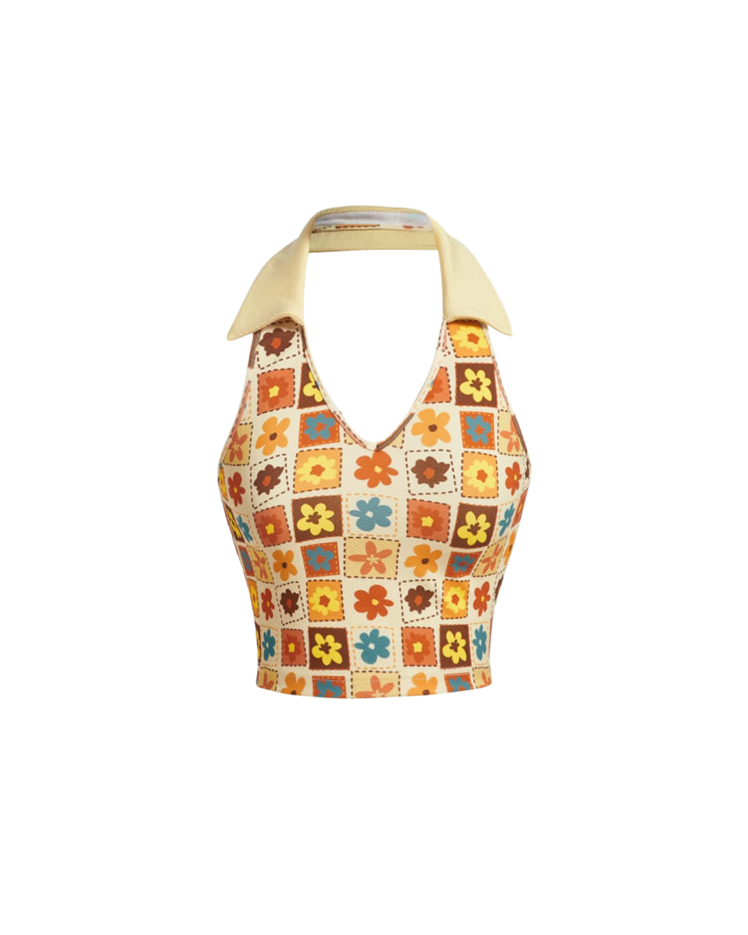 Retro Floral Halter Crop Top
