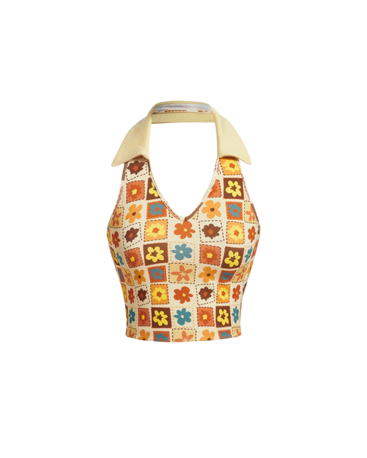 Retro Floral Halter Crop Top