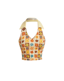 Retro Floral Halter Crop Top
