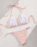 Bikini à bordure en dentelle pastel